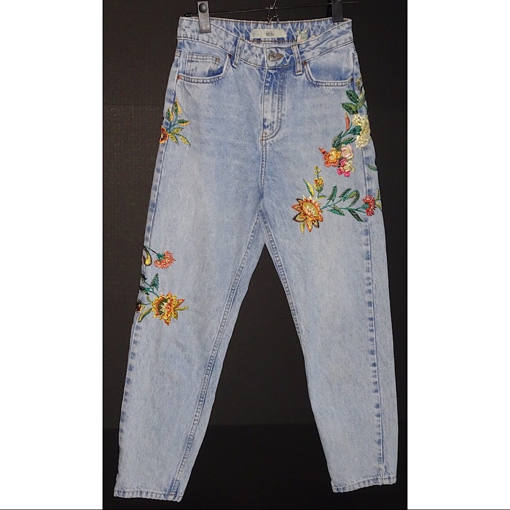 Topshop embroidered mom jeans